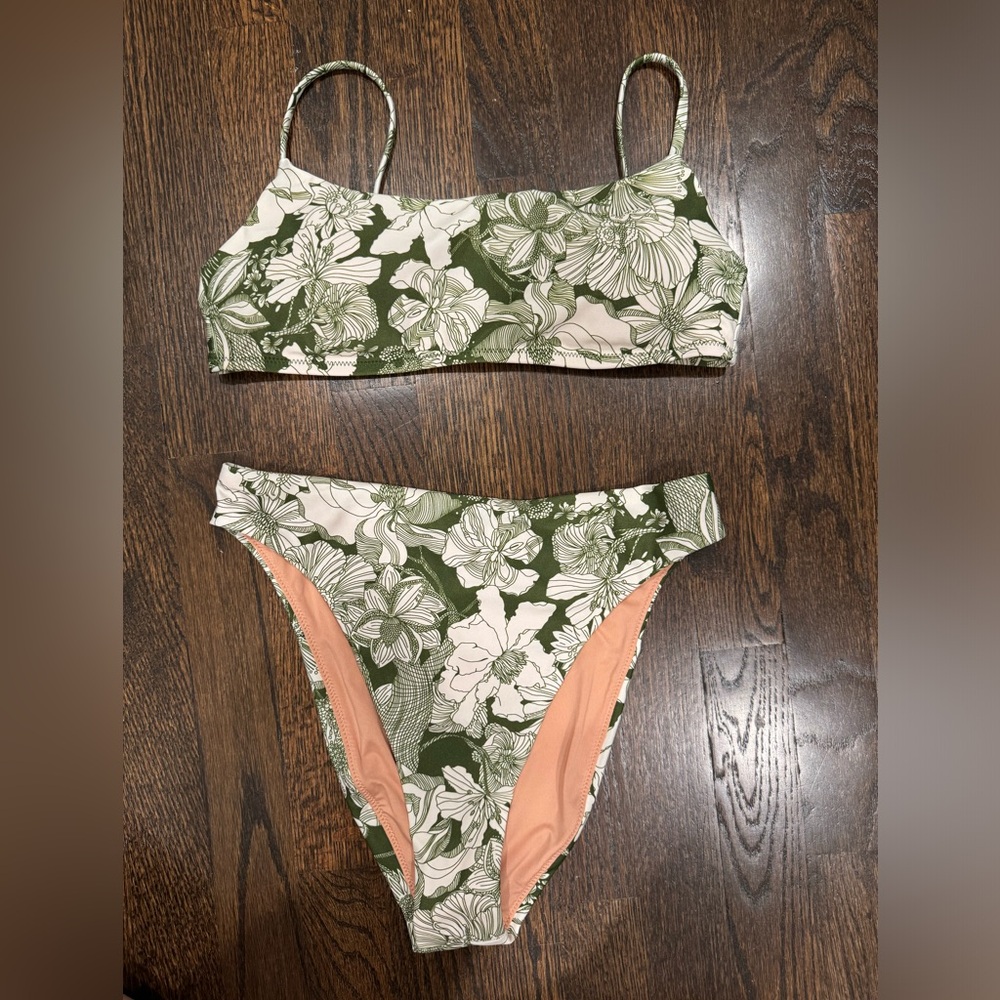 J. Crew Liberty green floral two piece cheeky bikini  NWOT size small medium